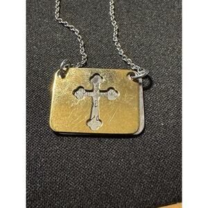 JCM Stainless Steel Gold-Tone Cross Top Dbl Pendant